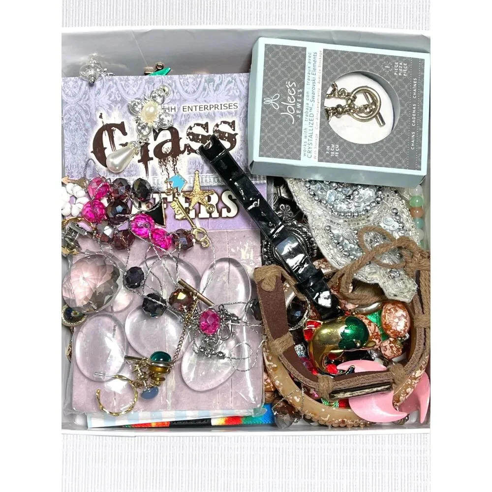VTG - Now Repurpose Craft Jewelry Lot Beads Parts Harvest Junk Drawer Box 1#13